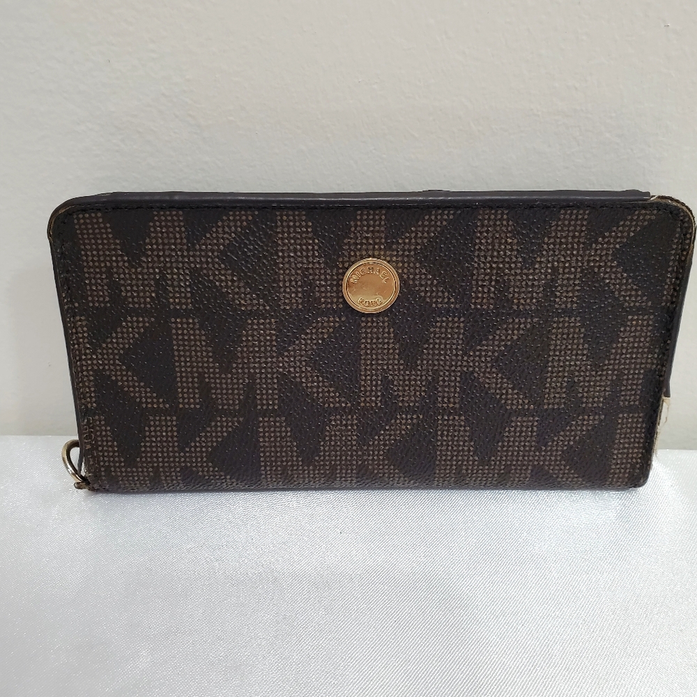 Michael Kors Brown Logo Continental Zip Wallet